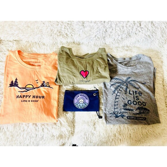 Life is Good Other - Lot of 4 LIFE iS GOOD TShirts M’s XXL Happy Hour Keep It Simple, W’s XXL & Pouch